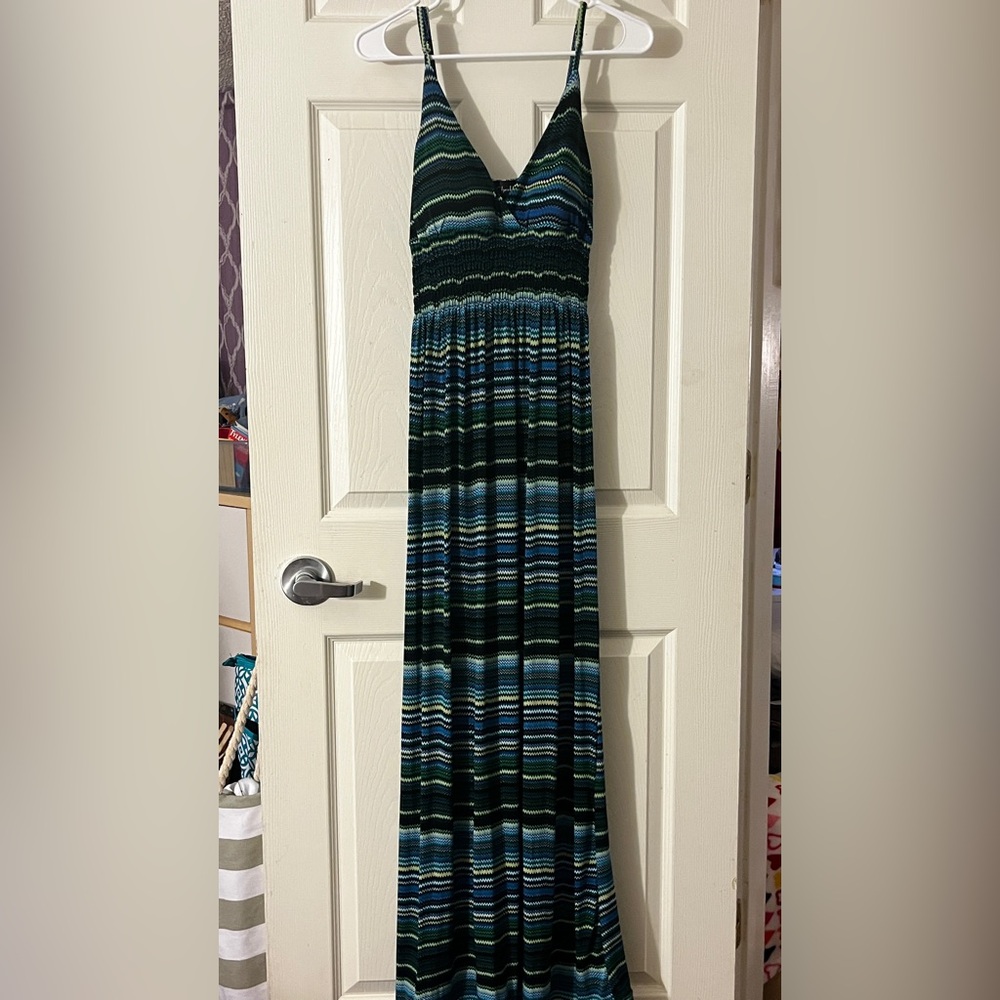 Chesley Green and Blue Striped Maxi Dress